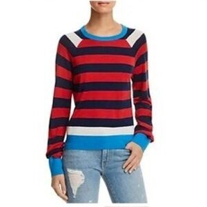 Equipment Femme Preppy Striped Crewneck Sweater Red NavyBlue Lightweight Knit- S